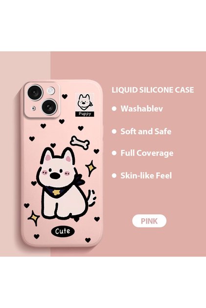 iPhone 15 Compatible Cute Dog Patterned , High Quality Silicone Phone Case
