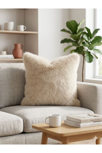 Plush Cushion Cover Furry Reversible Plush Pillow Lolita Plush Cushion Square