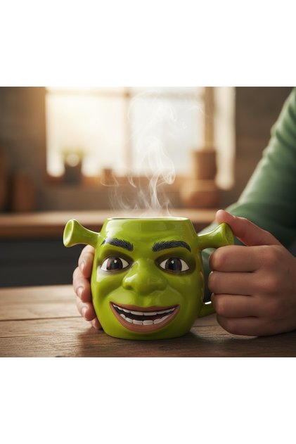 Shrek Karakter Tasarımlı 3D Porselen Kupa – Özel Tasarım Dekoratif İçecek Bardağı Vip