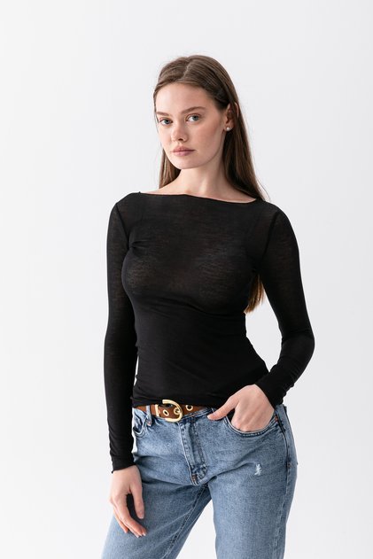 Boat Neck Modal Cashmere Ultra Lightweight Blouse - Women's Semi Sheer Boat Neck Ultra Lightweight Knitted Blouse