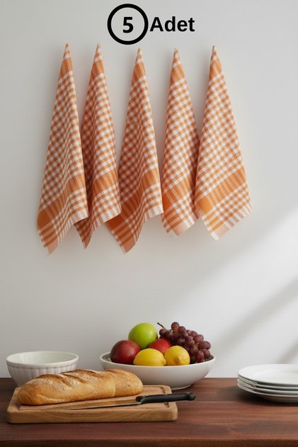 Gingham Pack of 5-Pack of Cotton Nutrition Presentation Cloths, Drying Cloths, Serving Napkins, Kitchen Towels | Orange
