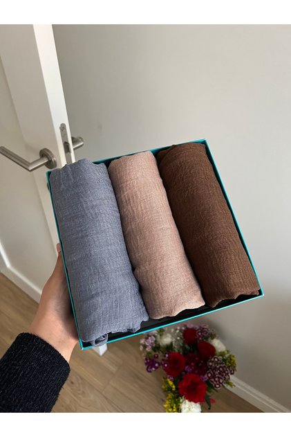 iREMSSCARF Bürümcük şal seti (duman , koyu bej , kahve)