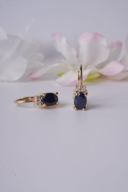 6*4mm Safir Taşlı Gümüş Küpe