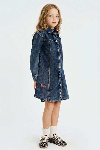100% Cotton Patched Embroidered Blue Jean Dress for Girls G6931A826Sp