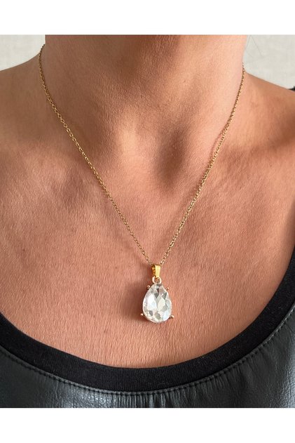 Almond-Water Drop Necklace with Steel Chain