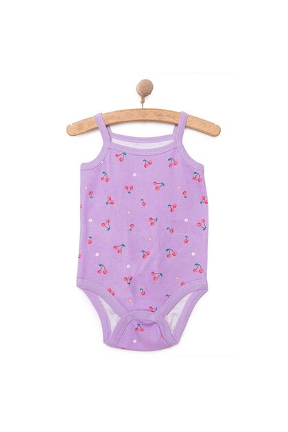 HelloBaby Kız Bebek Body Kiraz Baskılı Bisiklet Yaka İp Askılı