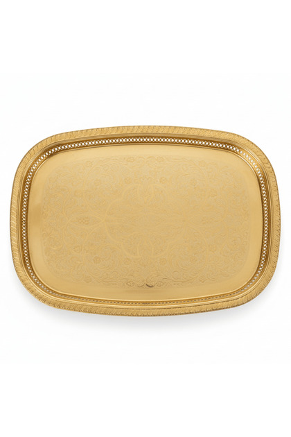 Najib Large Rectangular Gold Stainless Steel Serving Tray