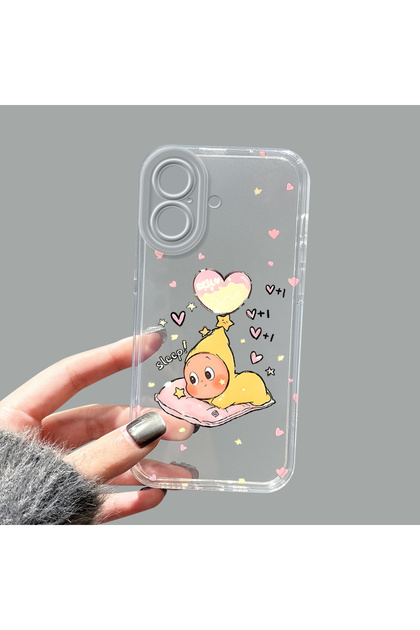 iPhone 16 Compatible Camera Protected Anti-Shock Aesthetic Print Patterned Transparent Silicone Case