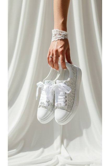 White Glitter Sports Bridal Shoes Flat Sole Comfortable Evening Dress Wedding Dress Shoes