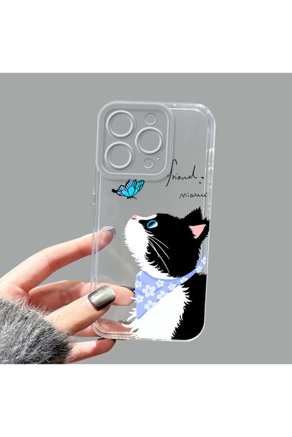 iPhone 15 Pro Compatible Camera Protected Anti-Shock Aesthetic Print Patterned Transparent Silicone Case