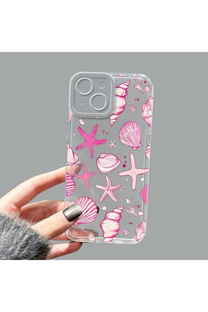 iPhone 15 Compatible Camera Protected Anti-Shock Aesthetic Print Patterned Transparent Silicone Case