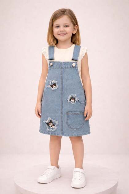 Badili Kuromi Printed Girl's Denim Gilet Dress
