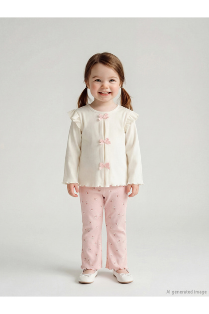 Lcw Baby Ecru Bowknot Baby Girl T-Shirt and Leggings