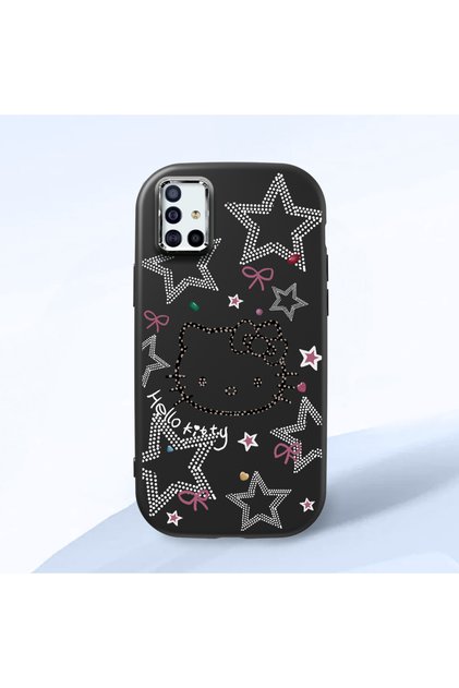 Samsung Galaxy A51 Compatible Hello Kitty Patterned Camera Protected Black Soft Silicone Phone Case