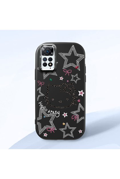Redmi Note 11 Pro Compatible Hello Kitty Patterned Camera Protected Black Soft Silicone Phone Case