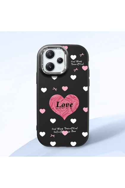 Redmi 12 Compatible Camera Protected Black Soft Silicone Phone Case Heart Patterned