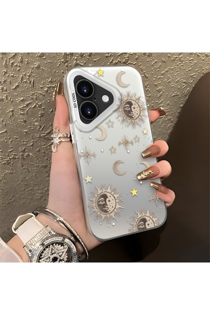 iPhone 17 Compatible Gold Tone Star Patterned Acrylic Material Phone Case