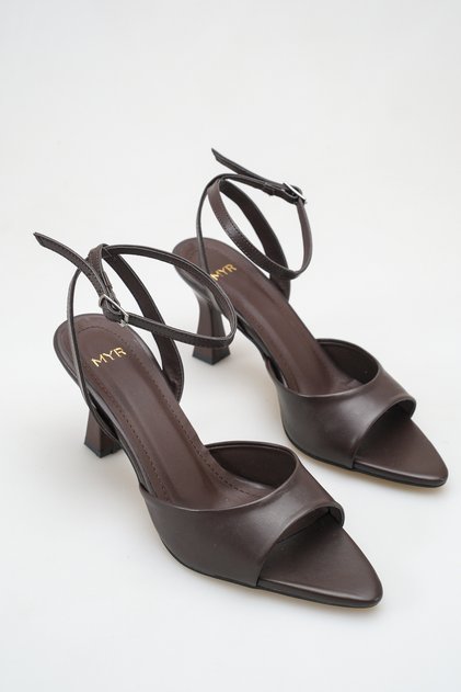 Women's Pointed Toe Ankle-Tie Heeled Shoes Bitter Brown Skin