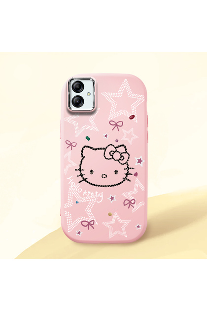 Samsung Galaxy A03 Compatible Hello Kitty Patterned Camera Protected Pink Soft Silicone Phone Case