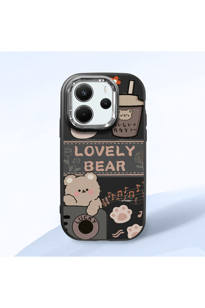 Case for Redmi Note 14 4g Compatible with Camera Protected Black Soft Silicone Phone Case Cute Bear Patterned