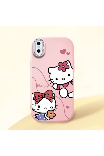 iPhone X Compatible Camera Protected Pink Soft Silicone Phone Case Hello Kitty Patterned