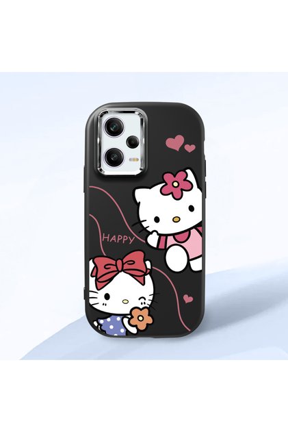 Redmi Note 12 Pro 5g Compatible Camera Protected Black Soft Silicone Phone Case Hello Kitty Patterned