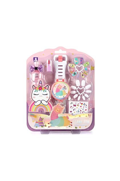 Set cu ruj, unghii false, lac, stickere, ceas cu farduri