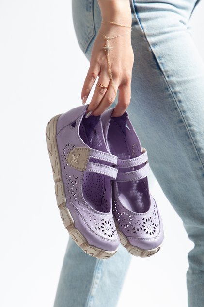 Genuine Leather Soft Sole Pack Women's Lilac Sandals