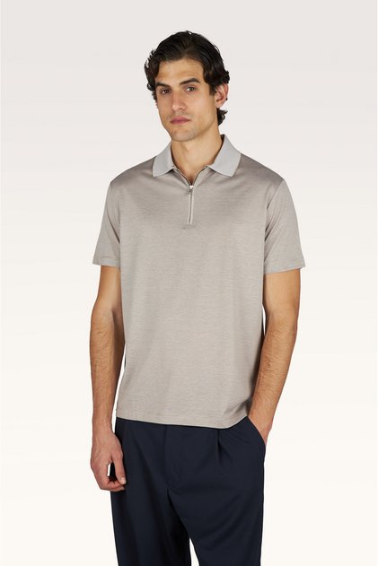 Cotton Silk Zip Polo Shirt