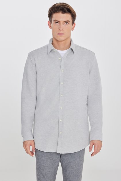 Men's Gray Cotton Pack Comfort Fit Relaxed Cut Classic Collar Knitted Shirt