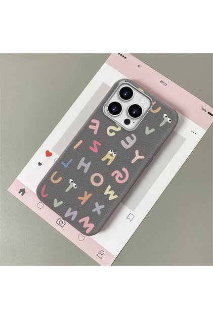 iPhone 15 Pro Compatible Stylish Letter Patterned , Leather Textured Phone Case