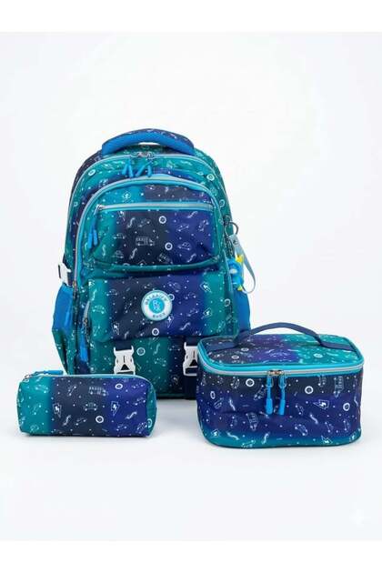 Relaxion Set of 3 with Accessories for Boys Primary School Lunch Box Bag with Pen Holder Lunch Box Bag Backpack Bag