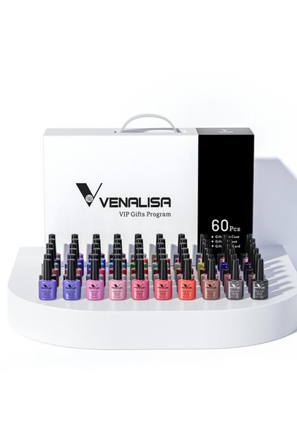 Kit oja semipermanenta VIP 1 Venalisa, 60 culori, Base Coat, Tempered No-Wipe Top Coat, Catalog culo