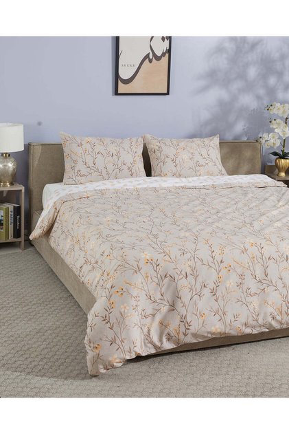 Beige 3 Piece Floral Printed Duvet Cover Set – Super King