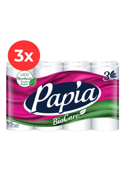 3x Hartie igienica Bio Care 16 role, 3 straturi
