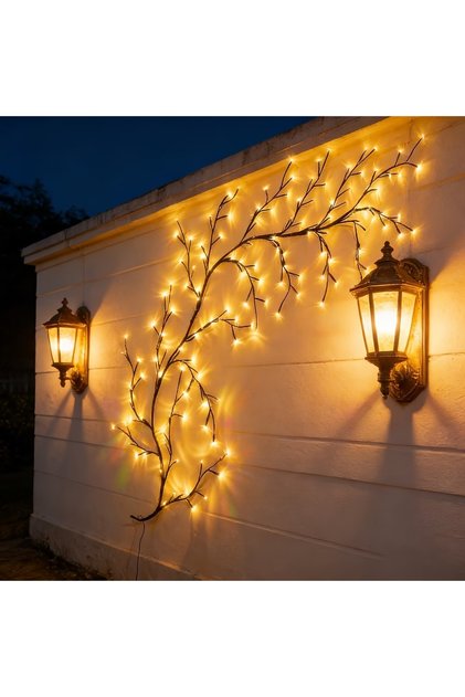 144 LED Güneş Enerjili Dış Mekan Dekoratif Balkon Veranda Bahçe İçin Sıcak Sarı Sarmaşık LED Lamba