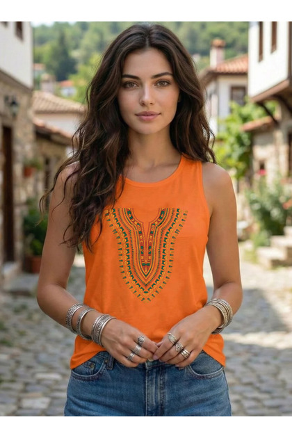Africa Pendant Design B Printed Sleeveless Women's Summer U-Neck Strap Tank Top Tshirt