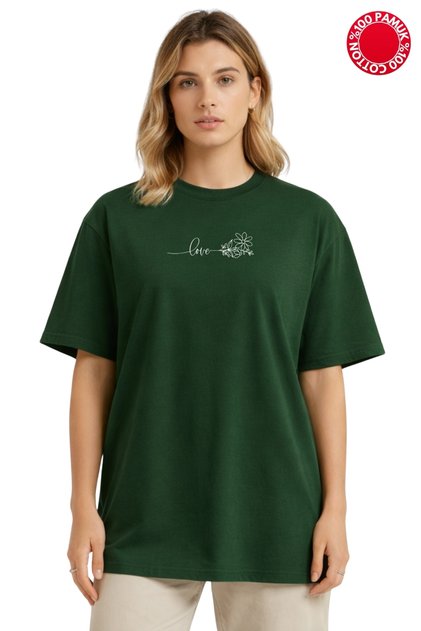 ΜΠΛΟΥΖΑΚΙ OVERSIZE ΜΕ ΣΤΑΜΠΑ LOVE FLOWER - 100% ΒΑΜΒΑΚΙ