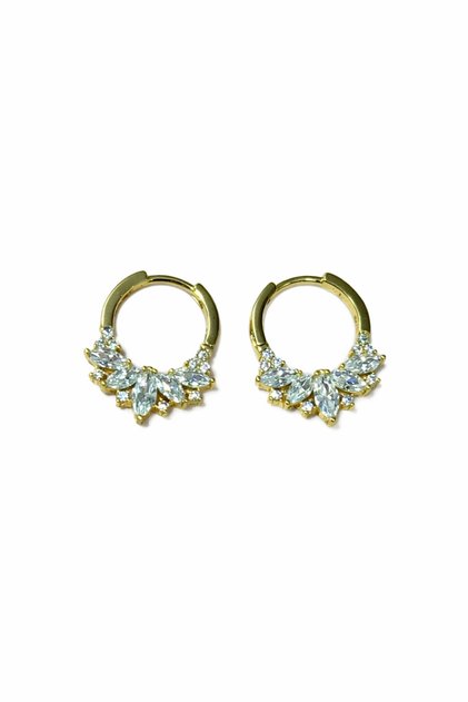 Shiny Zircon Stone Hoop Earrings – Gold Color Stylish Daily Women's Earrings