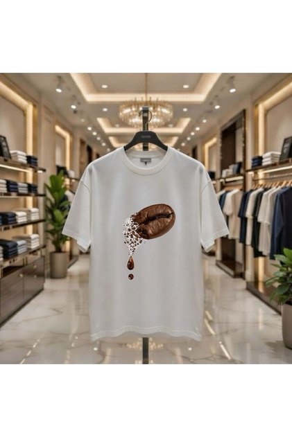 Coffee Bean New Season Printed 100% Cotton Oversized Loose Fit Regular Fit Crew Neck T-Shirt