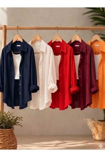 Women's 5-Pack Navy Blue White Claret Red Orange Red Cotton Pcs Oversized Cotton Pcs Linen Single Pocketed Casual Shirts