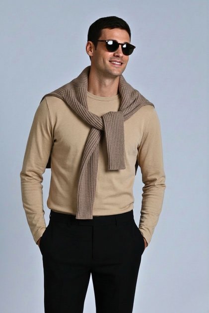 Men's Relax Fit Comfortable Cut 100% Cotton Long Sleeve Crew Neck Basic T-Shirt