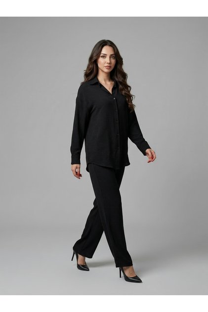 Oversize Comfortable Fit, Long Sleeve Shirt and Wide-Lettered Loose-Fit Pants Aerobin Set