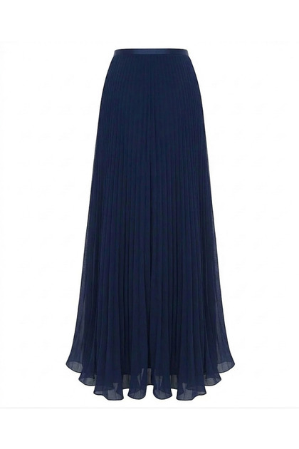 Tulle Pleated Skirt with Decorative Hem Navy Blue