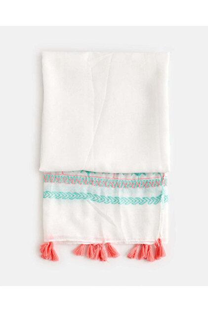 Girls White Embellished Scarf