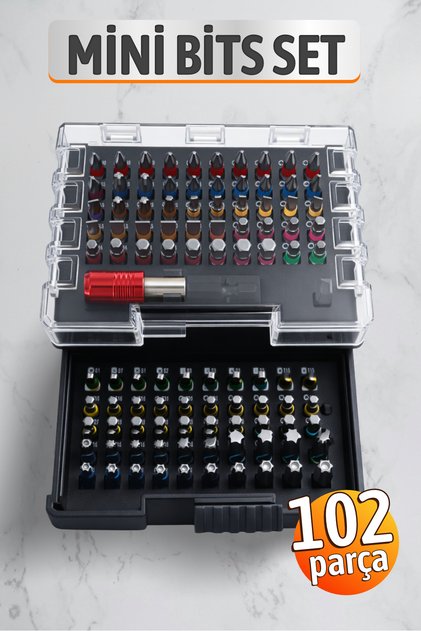 102 Parça S2 Çelik Tornavida Uç Seti 25 mm Manyetik Tutucu Matkap ve Lokma Adaptörlü