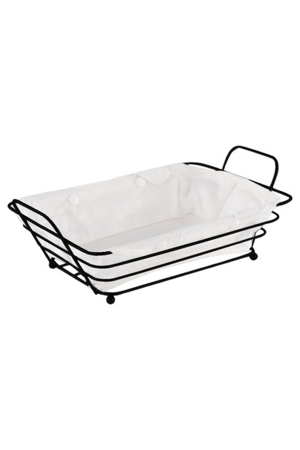 Coș de pâine metalic cu căptușeală detașabilă din material textil, dreptunghiular, 26×19×8 cm, negru modern