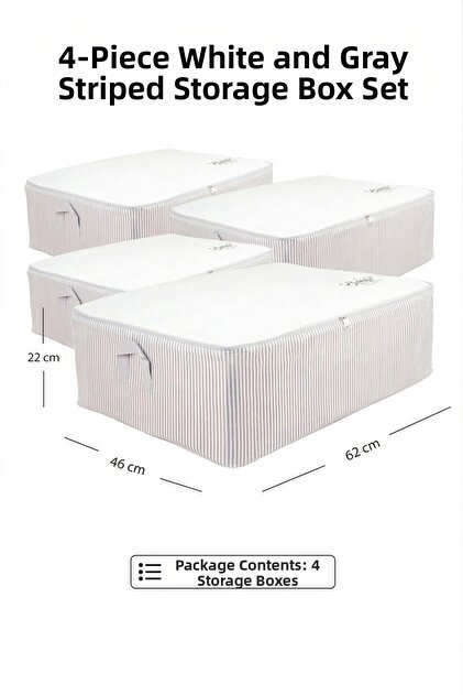Set of 4 White Gray Striped Base Six Organizer Bags