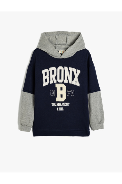 Hanorac cu glugă, cu imprimeu Brooklyn, în blocuri de culori, cu mânecă lungă
