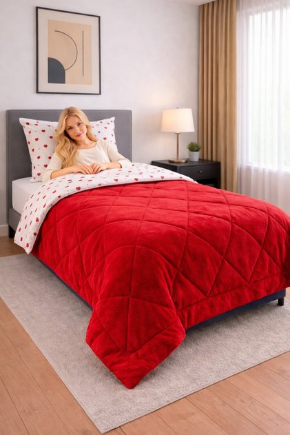 New Veloria Cotton Patterned Reversible Wellsoft Single Duvet - Pillowcase Set